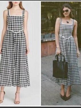 Wayf Black and White Gingham Midi Dress